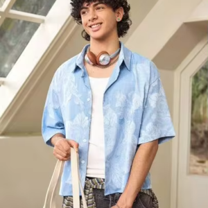 Men’s Blue Turndown Collar Casual Shirt