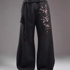 Sakura Print Drawstring Wide Leg Sweatpants